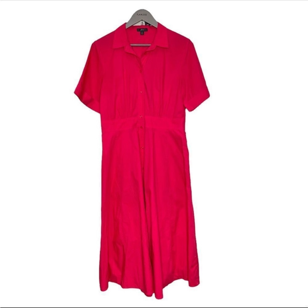 J. Crew Redbury Dark Pink Full Button Down Full Cotton Shirt Dress